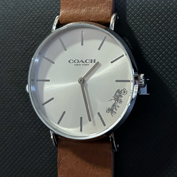 Coach Perry Watch With 36mm Silver Face & Brown Leather Band - Picture 1 of 7